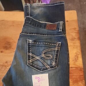 BKE Blue Boot Cut Jeans with Cross Stitching